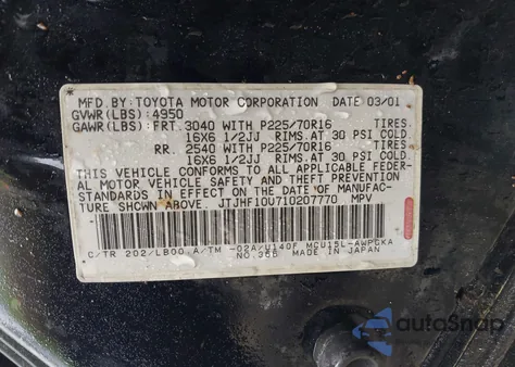 2001 Lexus Rx 300 from USA, damaged, VIN JTJHF10U710207770